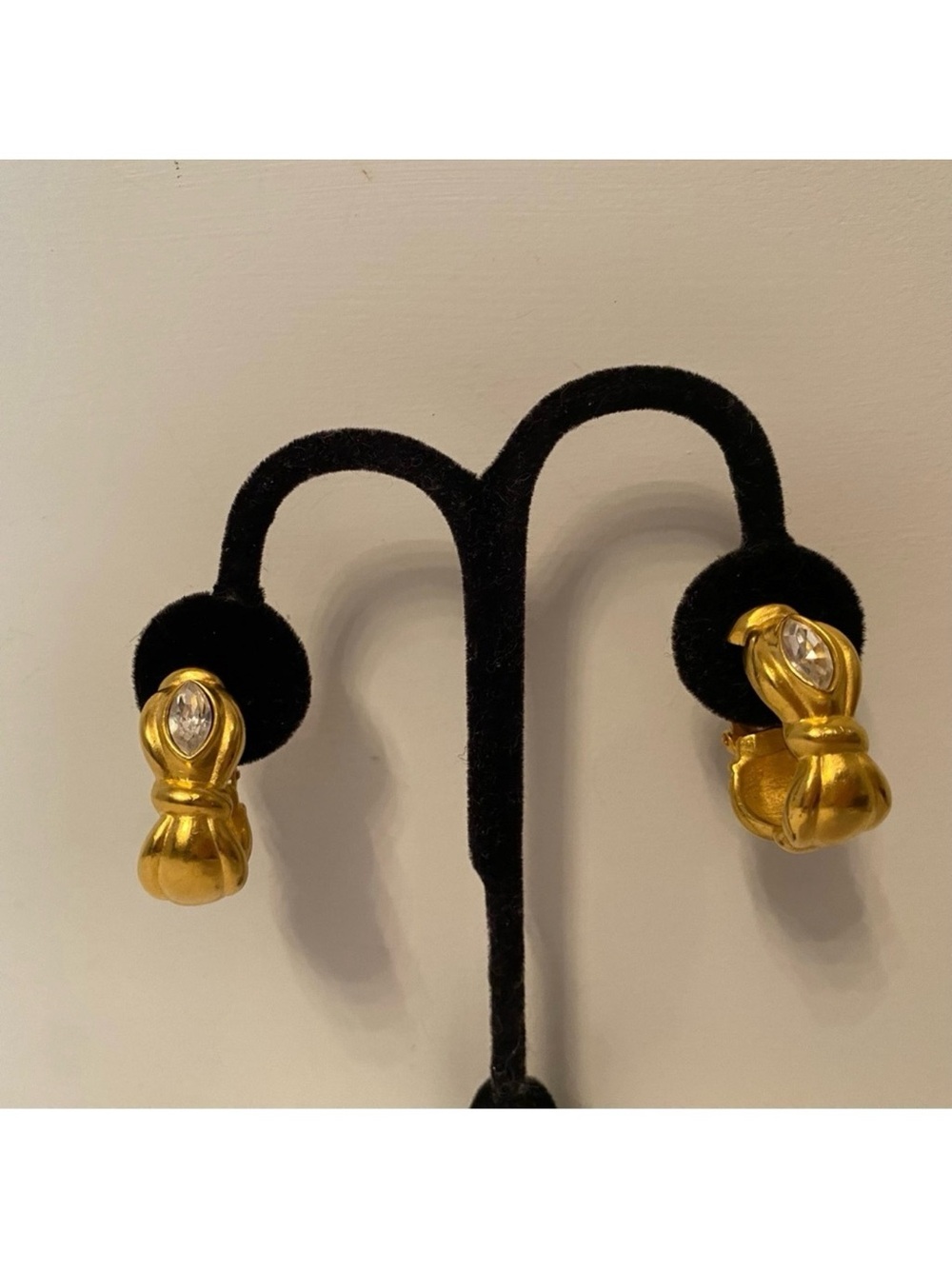 SWAROVSKI EARRINGS GOLD PLATE MARQUIS CRYSTAL BEZEL SET CLIP SWAN MARK